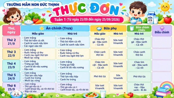 CÔNG KHAI THỰC ĐƠN TUẦN I CỦA TRẺ TẠI TRƯỜNG MẦM NON ĐỨC THỊNH