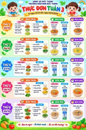 CÔNG KHAI THỰC ĐƠN TUẦN 3 CỦA BÉ (TỪ NGÀY 05/10 – 09/10/2026)